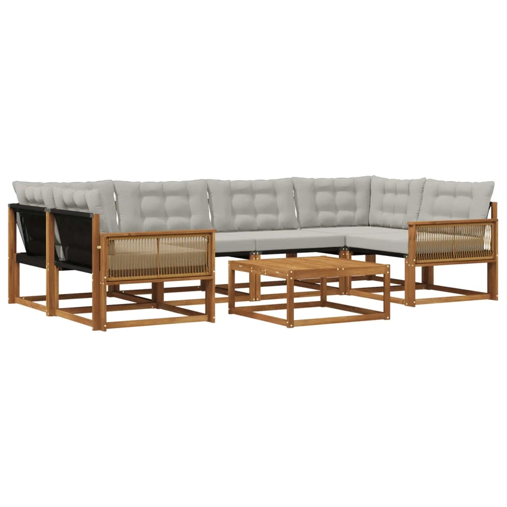 Set di divani da esterno 7 pcs Naturale e Grigio Chiaro