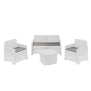 Trade Shop - Set Salotto Como Effetto Rattan Intrecciato Con Divano Poltrone Tavolino Contenitore - Bianco