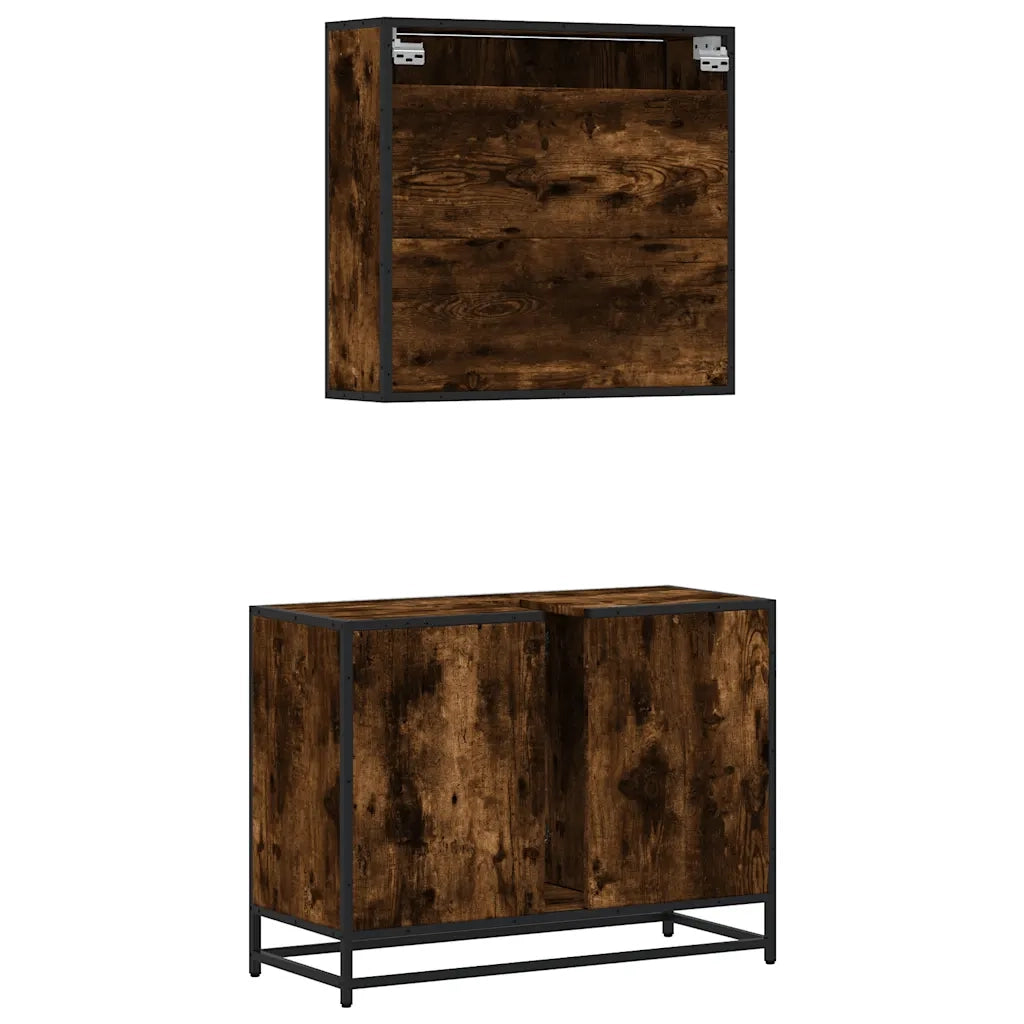 Set Mobili da Bagno 2 pz Rovere Fumo in Legno Multistrato 3300902