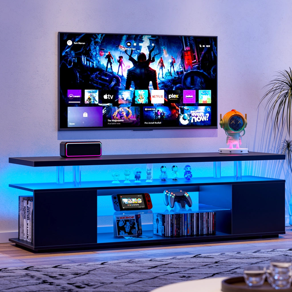 Mobile TV 60 Pollici con Credenza Laterale ¨C MINIMAL ¨C Nero, Soggiorno