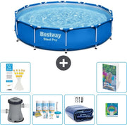 Piscina Rond Acciaio Pro - 305 x 76 cm - Blu - Incluso Kit Manutenzione - Tenda Solare - Giocattoli - 7 pezzi
