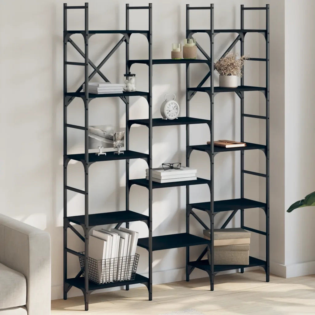 Libreria Nera 127,5x28,5x172,5 cm in Legno Multistratocod mxl 86006