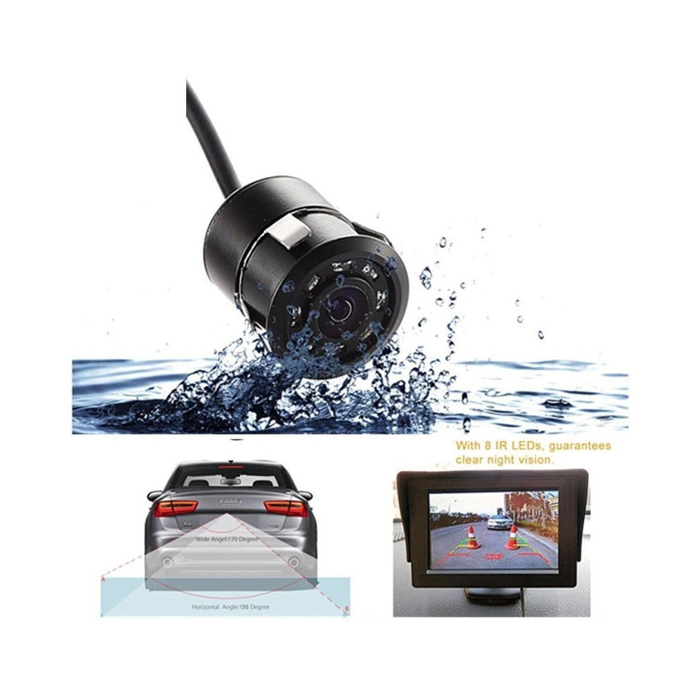 Trade Shop - Retrocamera Telecamera Retromarcia Angolo 170° Con 8 Led A Molla Mini A Colori -