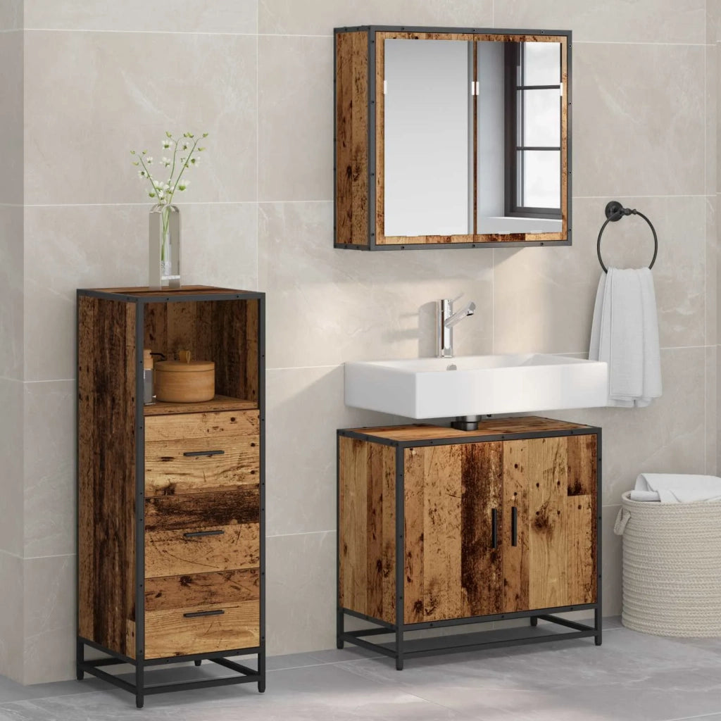 Set di mobili per il bagno con cassetto 3 pcs Legno vecchio 3402432