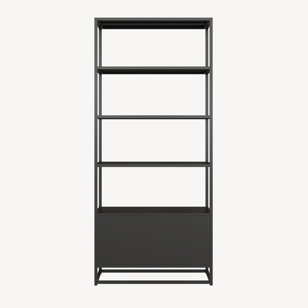 Libreria Hailuoto Scaffale in Acciaio con Ripiani Aperti e Armadietto 180x80x40 cm Nero opaco [en.casa]