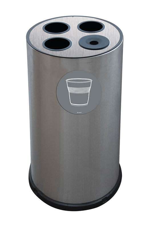 Pattumiera a Bidone per Raccolta Differenziata Ø35x72 cm 3 Scomparti Tubolari e 1 Vaschetta in Acciaio Inox Satinato