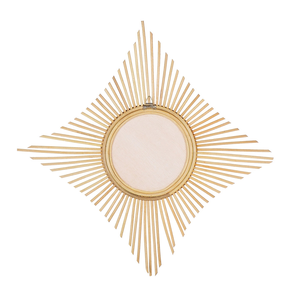 Specchio da parete in rattan naturale 60 x 60 cm Boho novità a forma di diamante ganci di montaggio rotondi soggiorno camera da letto