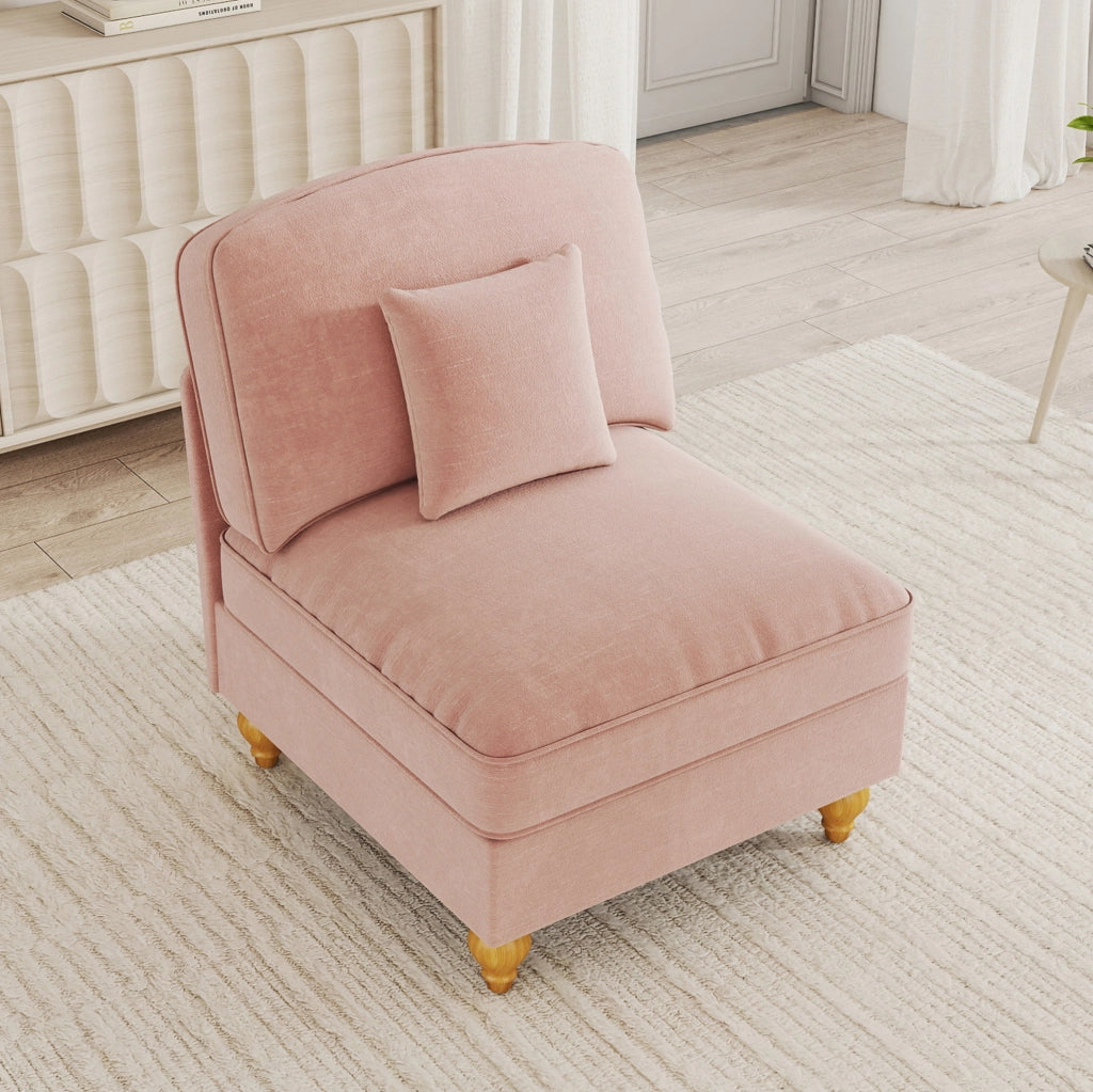 Divano Windsor in Chenille Rosa senza Braccioli con Cuscino