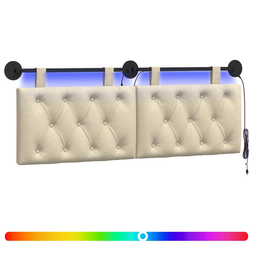 Testiera | Testata sospesa Con luce LED Crema Tessuto