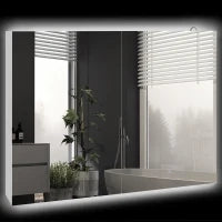 kleankin Armadio Murale con Specchio e Illuminazione a LED per Bagno 2 in 1, 90L x 15l x 70H cm
