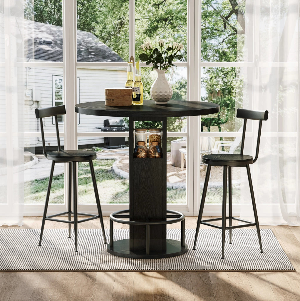 Set tavolo da bar rotondo con 2 sgabelli nero Ø 80 cm