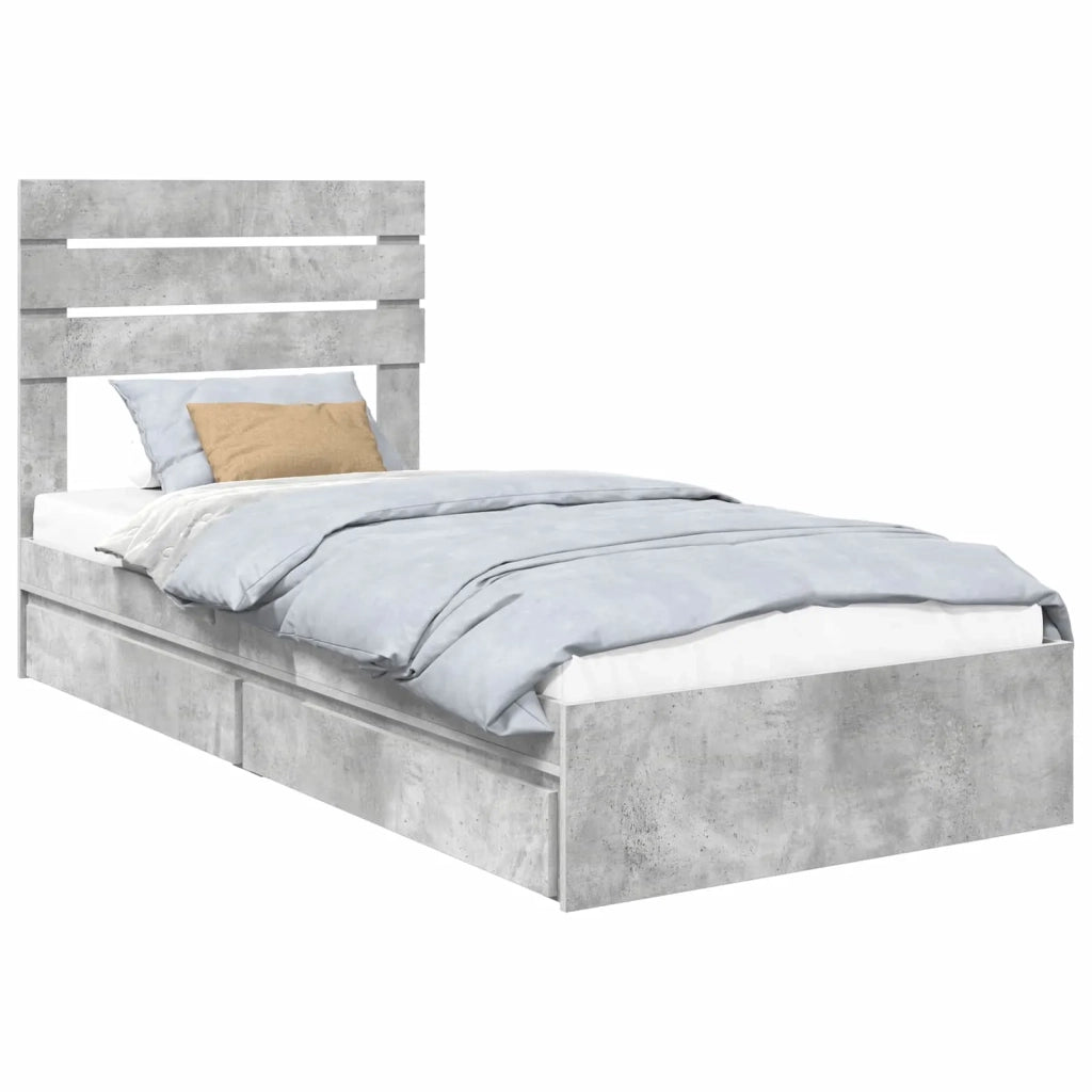 Letto con Contenitore con testiera Grigio cemento 70 x 190 cm