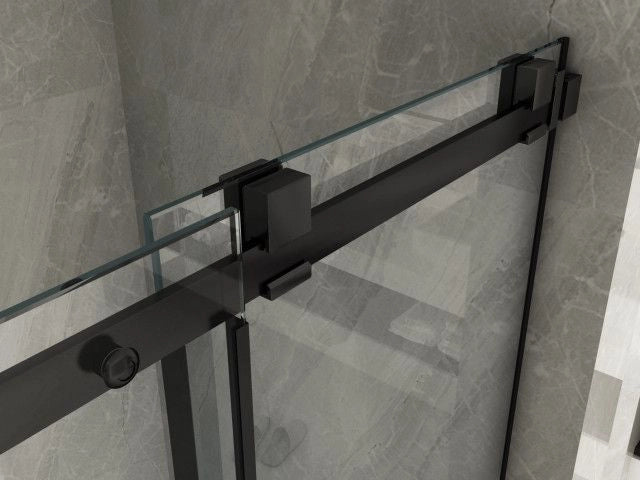 Porta Doccia Scorrevole Frameless Cristallo 8 mm Trasparente Telaio Nero Opaco - Misura: 120 xh195 cm