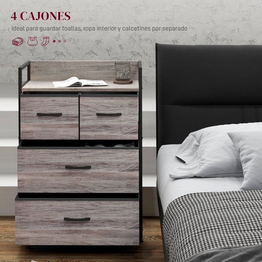 Cassettiera con 4 Cassetti Tessuto Grigio ¨C Zephmum ¨C 60x40x