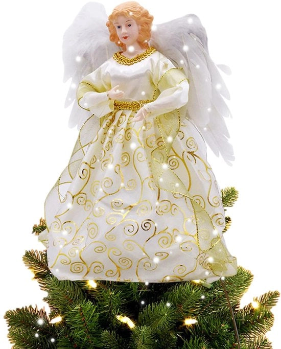 Decorazione di Natale a forma di albero con angelo - 32 cm - Illuminazione LED calda - Decorazione di Natale per interni - Finitura elegante - Luminosità nobile - Decorazione di Natale