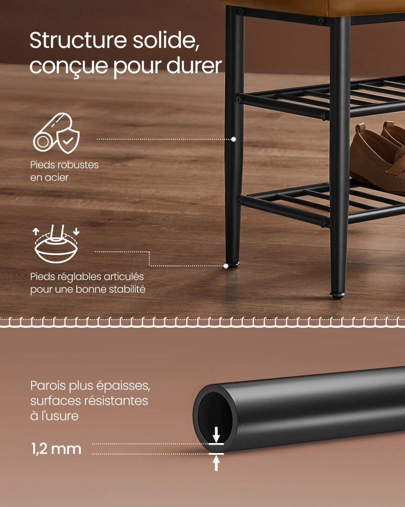 Panca portascarpe mobile da ingresso in PU con cuciture stile moderno di metà secolo portata 135 kg 30 x 80 x 50 cm marrone 12_0005344