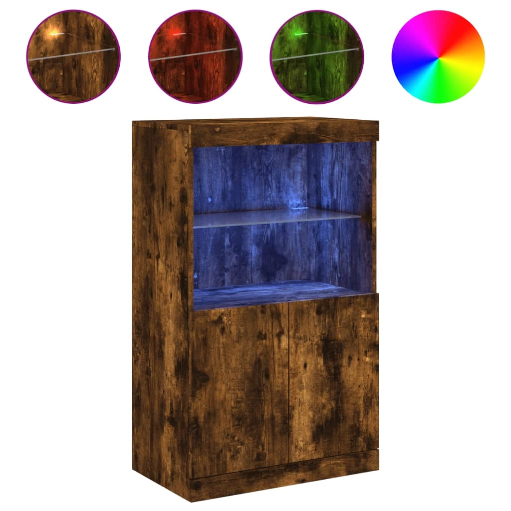Credenza cassettiera armadio mobile contenitore organizer per cucina soggiorno salotto con luci LED 60,5 x 37 x 100 cm marrone 02_0029888