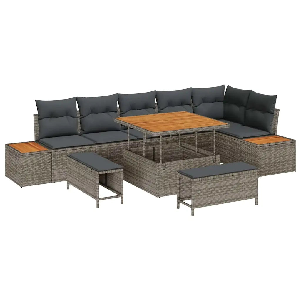 Set Divano da Giardino con cuscino 9 pcs Grigio Poly Rattan 3364878