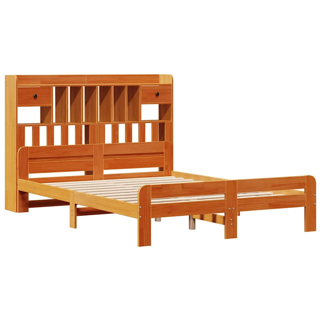 Letto Libreria senza Materasso Marrone Cera 150x200 cm in Pino 3308881