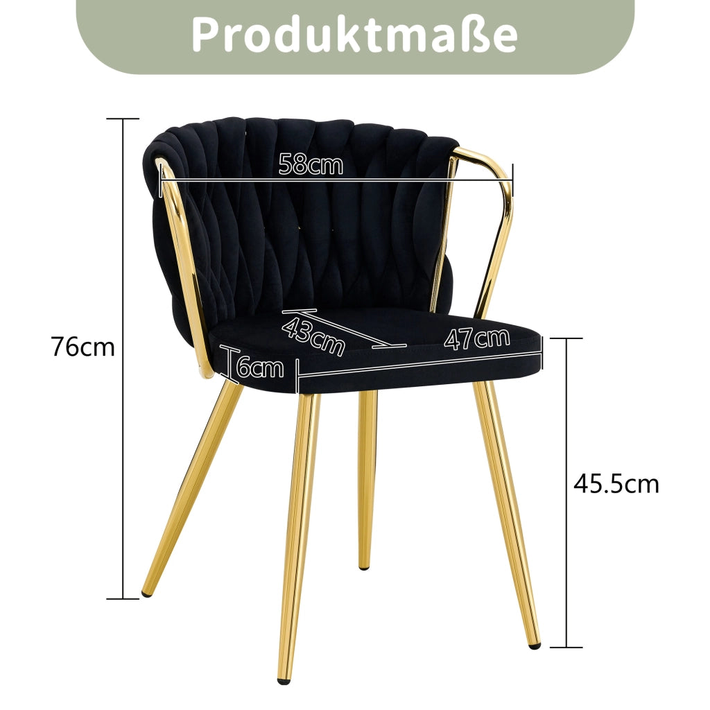 SEDIA da pranzo in velluto nero con gambe in metallo oro 59.5×51.5×45.5 cm
