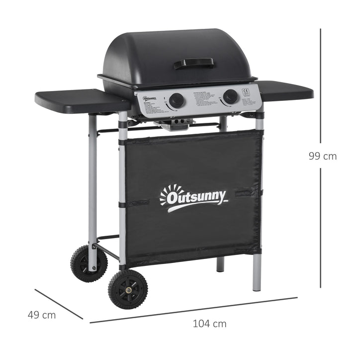 Barbecue a Gas 2 Fuochi 104x49x99 cm in Acciaio e Plastica PP Nero