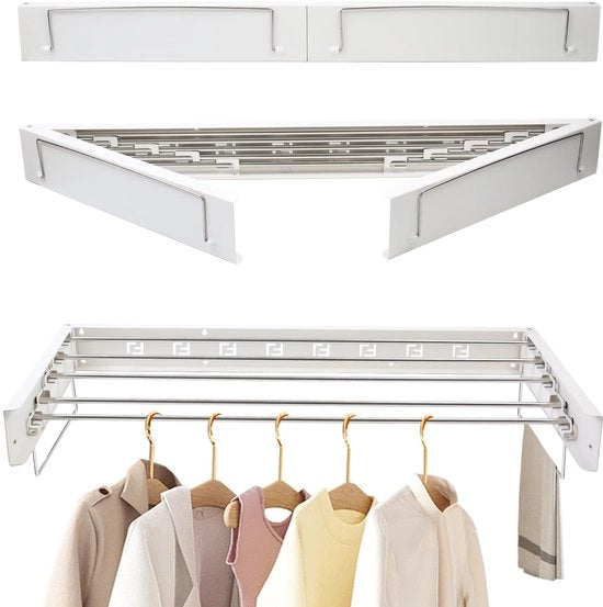 Wandgemontage Droogrek 100cm, Utschuifbaro Wanddroger, RVS Opvoudbile Droogrek con Due Trekkast, Lina di Asciugatura Opvoudbile per Wandmontaggio, per Interno e Esterno, Balcone