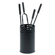 Porta attrezzi camino acciaio nero con 4 accessori h.62 diametro 16 cm.  Made in Italy