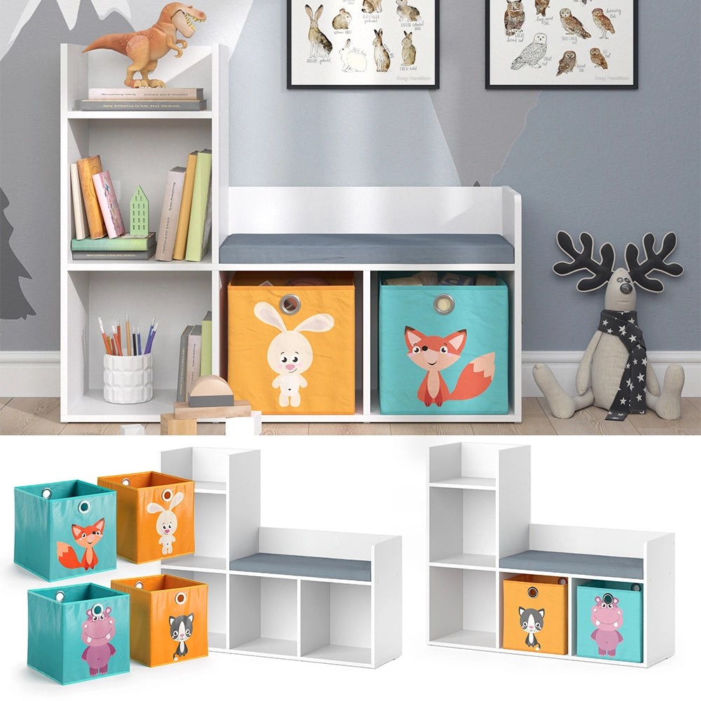 Vicco Scaffale per bambini Bianco 30.9 x 88.6 cm con 2 scatole pieghevoli opt.1