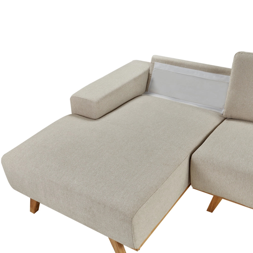 Divano angolare Beige Rivestimento in tessuto di poliestere Gambe in legno chiaro Schienale con cuscino Design moderno