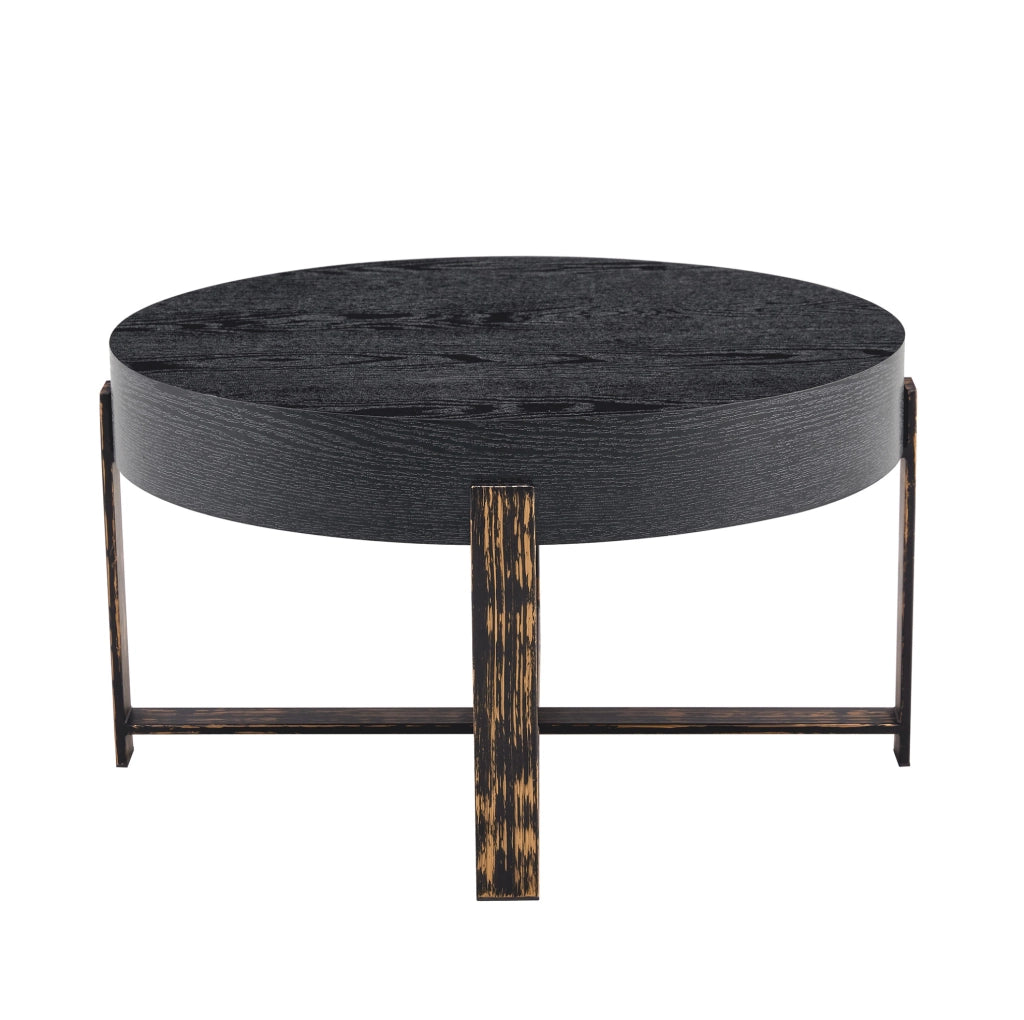 Tavolino rotondo nero in MDF e metallo ?68 x 39 cm con base a croce