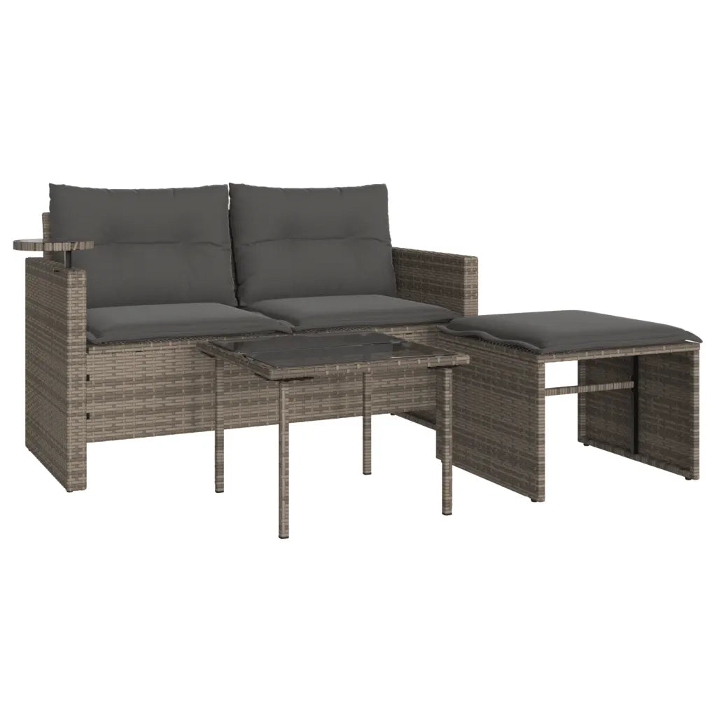 Set Divani da Giardino 3 pz | Set Salotto da Giardino con Cuscini Grigio in Polyrattan