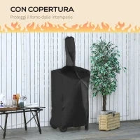 Forno per Pizza e Barbecue a Carbone Portatile in Acciaio con Camino e Ruote, 63x54x161 cm, Nero