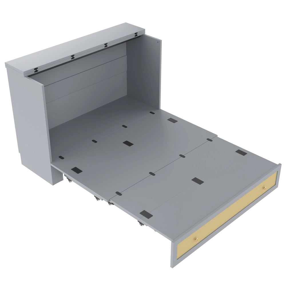 Letto a Scomparsa con Cassetti, Ripiano, USB ¨C MINIMAL ¨C Grigio 140x200
