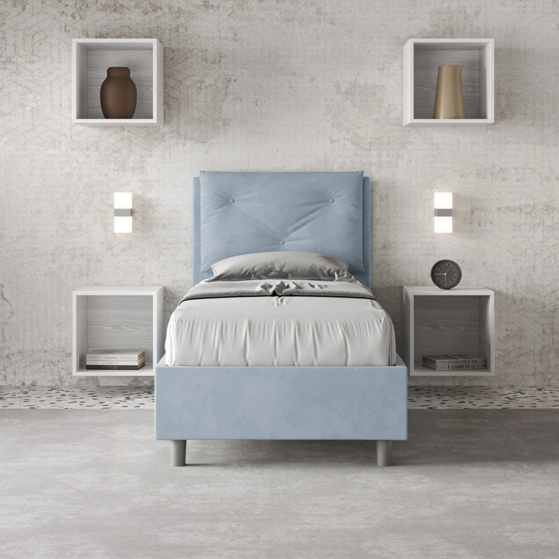 Letto imbottito Singolo 80x210 cm Appia - Contenitore,Microfibra,Azzurro