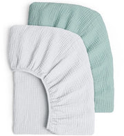 Set di 2 pezzi di mussola morbida e traspirante in grigio-verde - 100% cotone - ideale per lettini per bambini