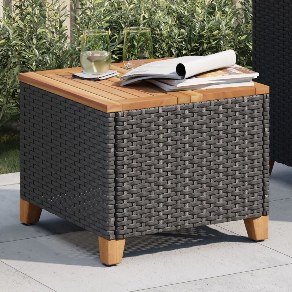 Tavolo da Giardino Nero 45x45x37cm in Polyrattan e Legno Acacia 366325