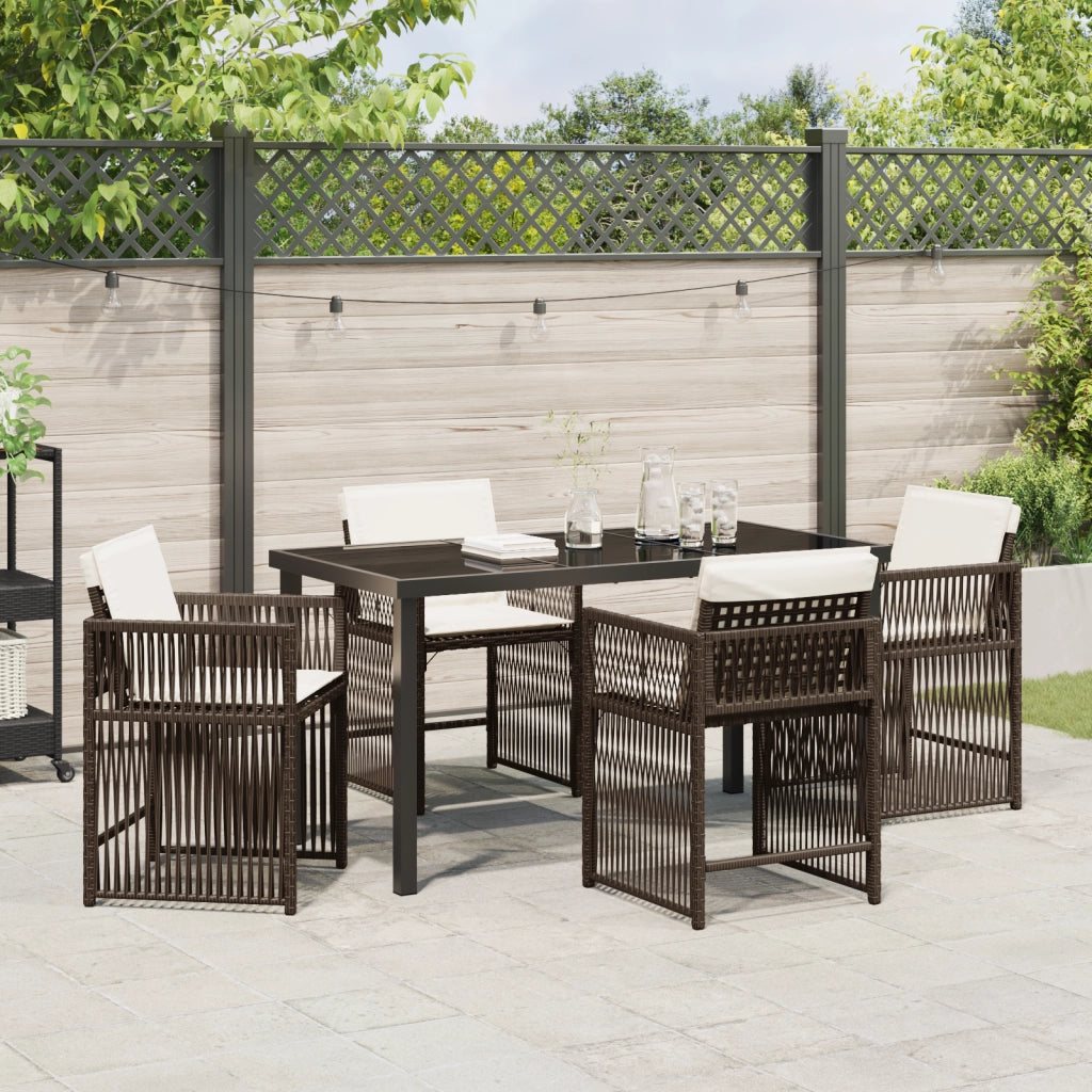 Set da Pranzo da Giardino con Cuscini Marrone Rattan PE