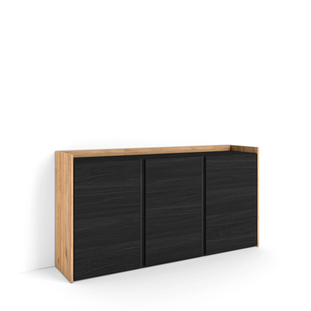 Credenza, Mobile, Cucina, 156x80x35 cm, 3 Porte, grande stoccaggio, Nero e rovere