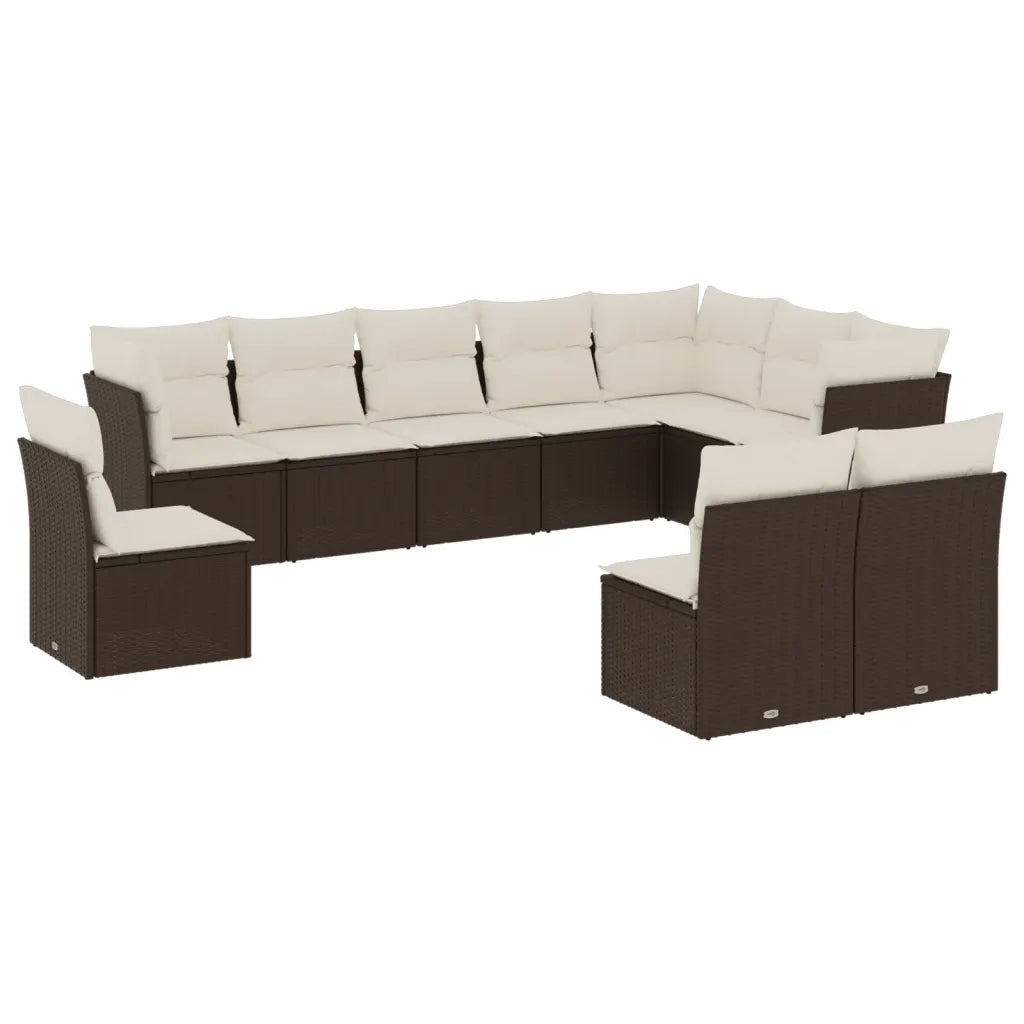 Set Divani da Giardino 10pz con Cuscini in Polyrattan Marronecod mxl 91569