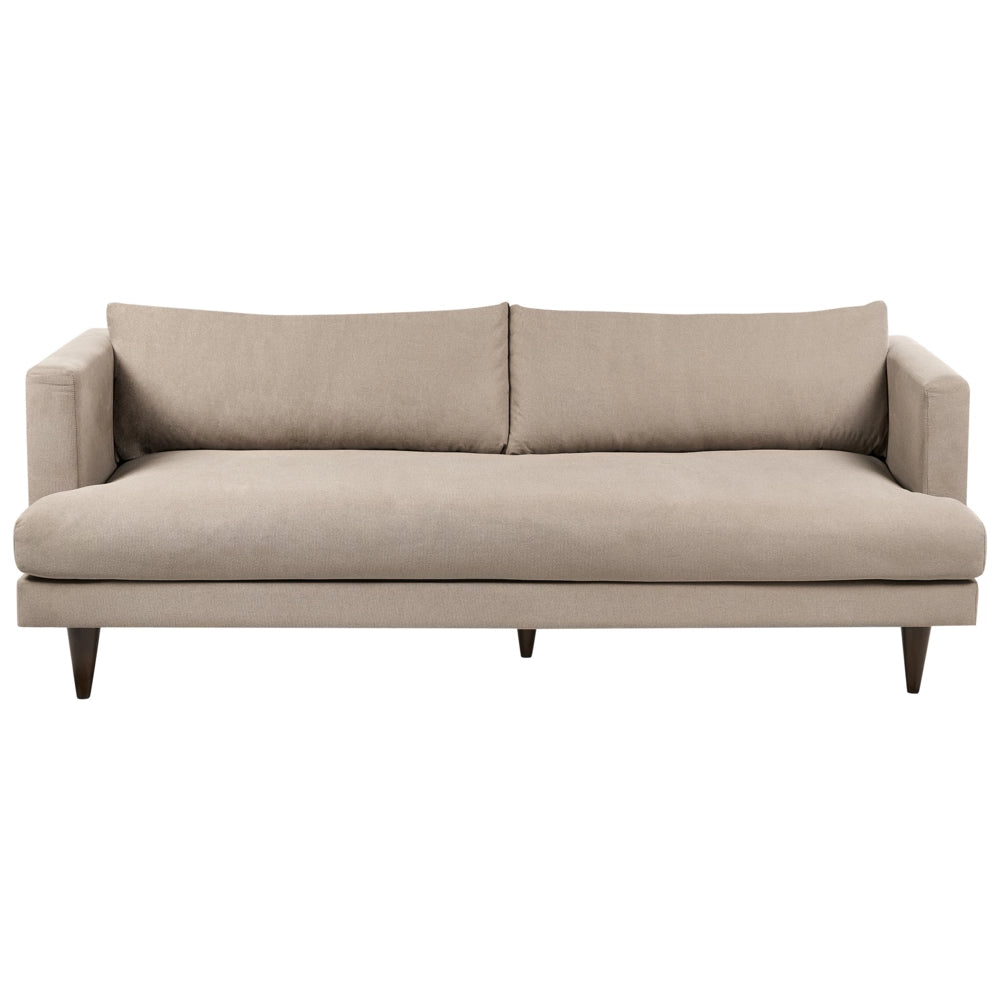 Divano a 3 posti in tessuto Marrone chiaro Gambe in legno scuro Soggiorno stile moderno