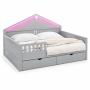 Letto Singolo 140x200 cm con 2 Cassetti e LED; in Legno Massello e MDF; Grigio