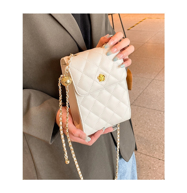 Borsa a tracolla da donna in vera pelle con catena, colore bianco