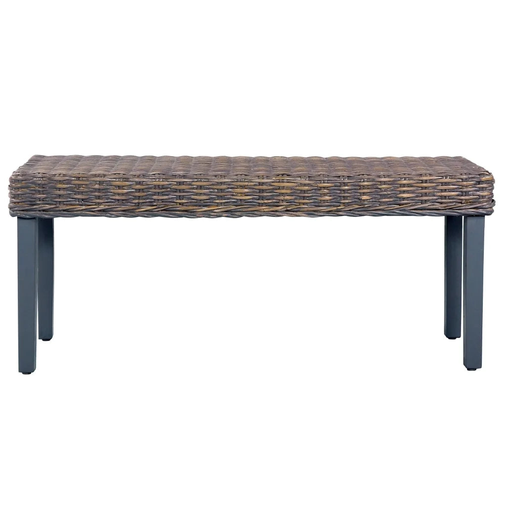 Panca 110 cm Grigia in Rattan Naturale Kubu e Massello di Mogano 285789