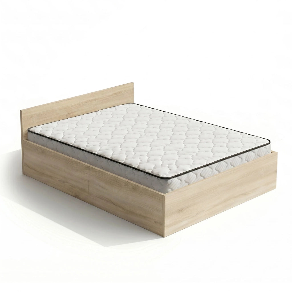 Letto con contenitore 140x200 cm rete sollevabile in metallo e materasso a molle Rovere Sonoma