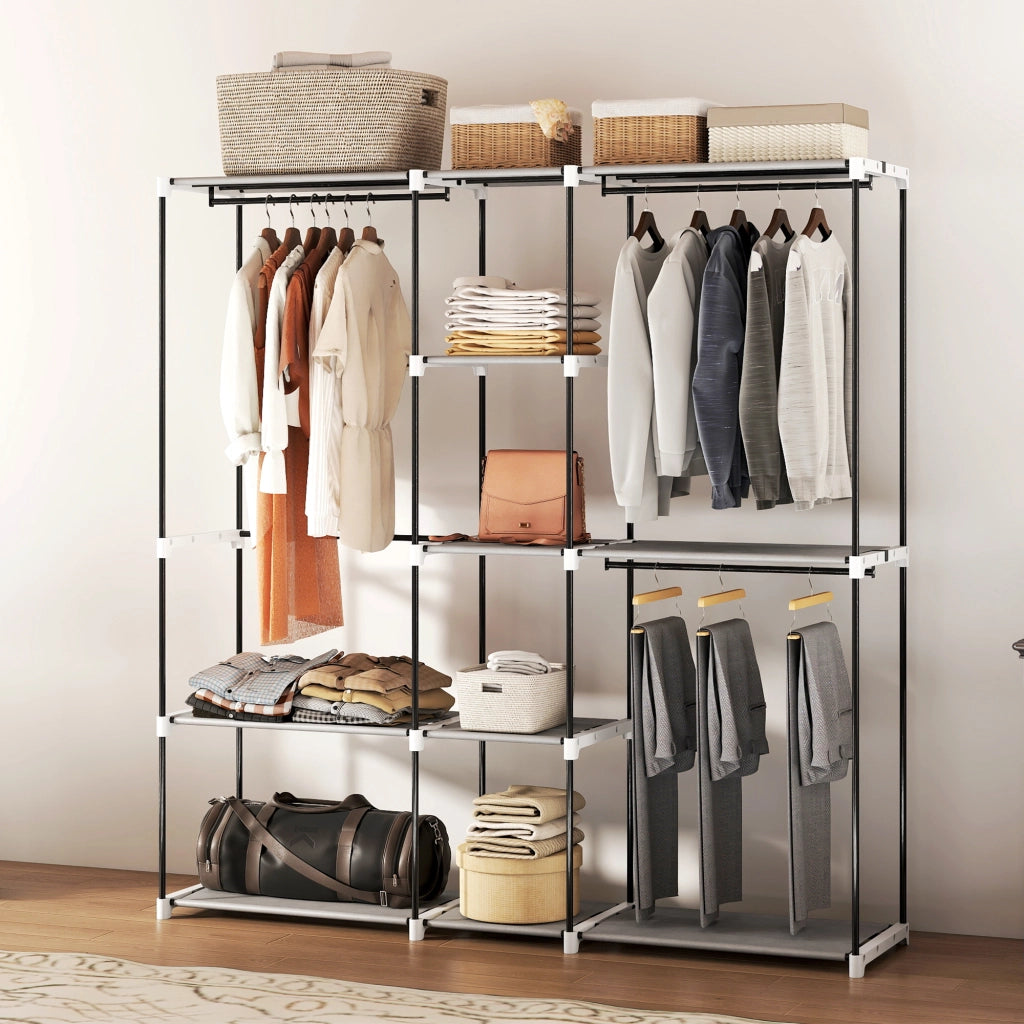 Armadio guardaroba aperto ¨C Xylo ¨C metallo grigio 182x43x185 cm con 8 ripiani e appendiabiti