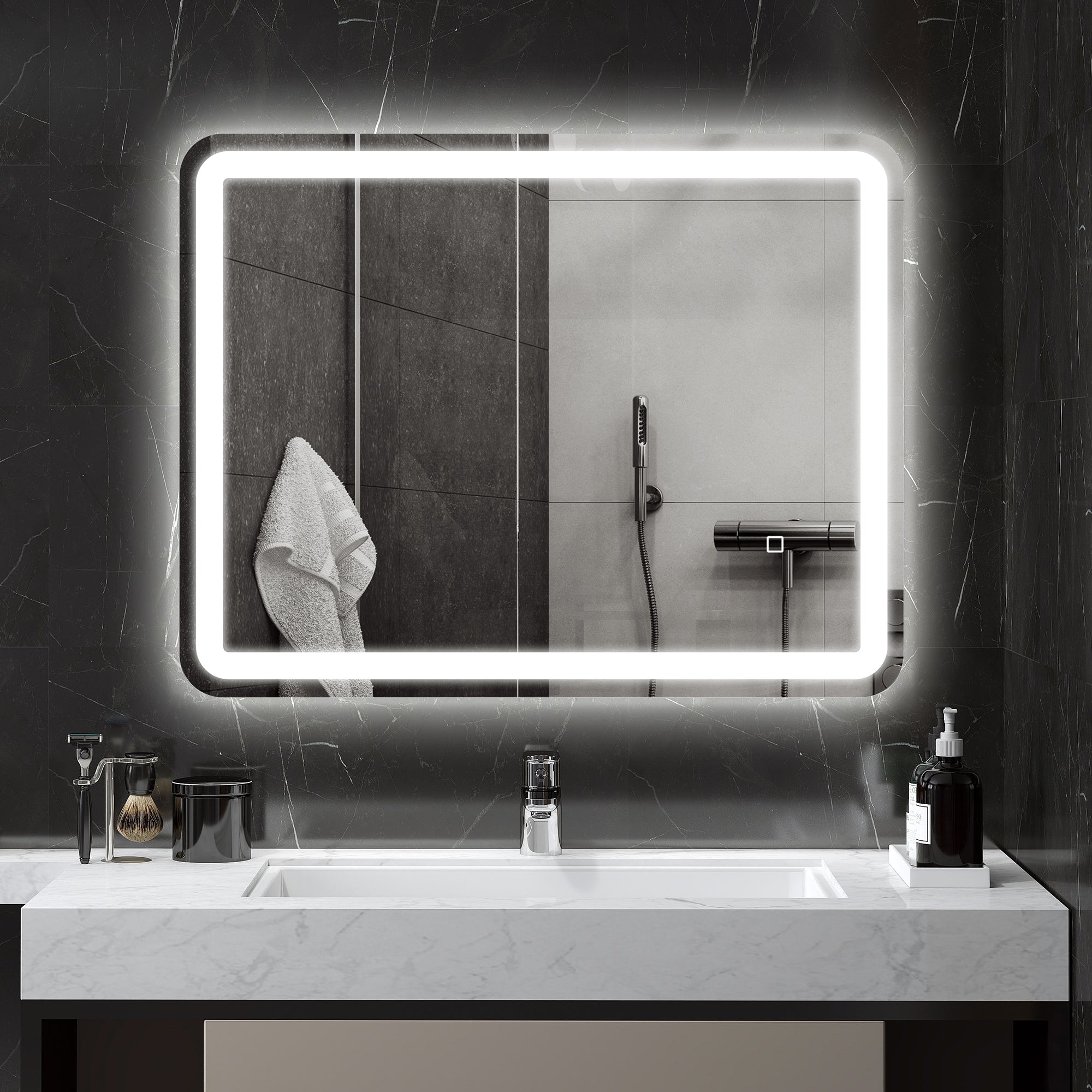 Specchio Bagno 70x90 cm LED Touch con Luce Dimmerabile a 3 Temperature e Antiappannamento