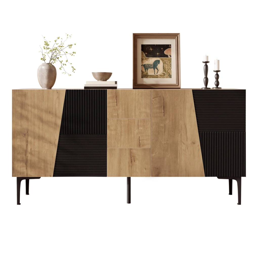 Sideboard con 4 ante e 3 cassetti in legno e metallo 160x40x80 cm