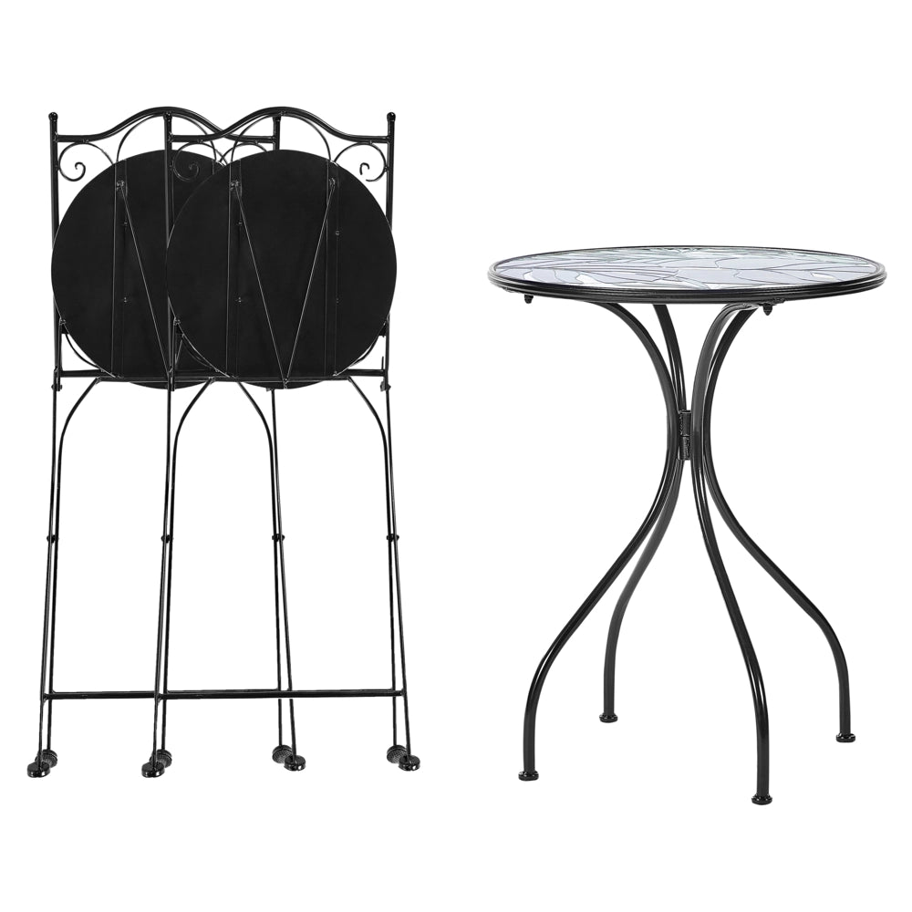 Set bistrot da giardino in metallo nero con motivo a mosaico verde e struttura in ferro stile vintage