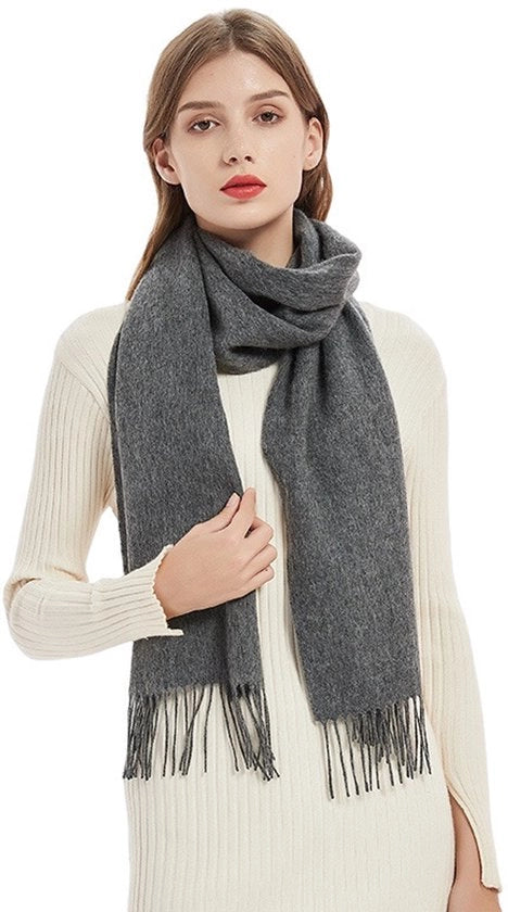 Sala d'inverno comoda e calda, scialle da donna lungo con ciuffi di cotone, soffice come il cashmere, 32*180cm, grigio scuro