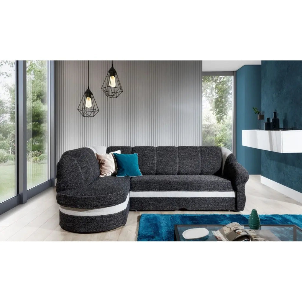 Divano angolare sinistro convertibile BENANA 250 cm nero e bianco con contenitore